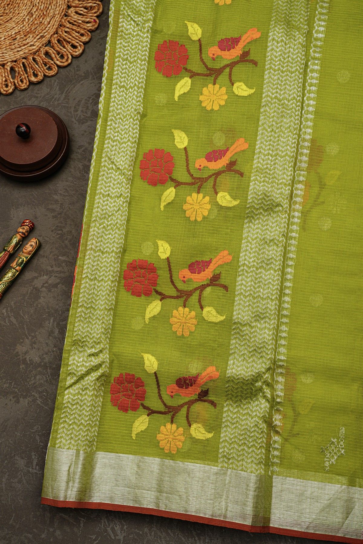Zari Kota Cotton Green Saree