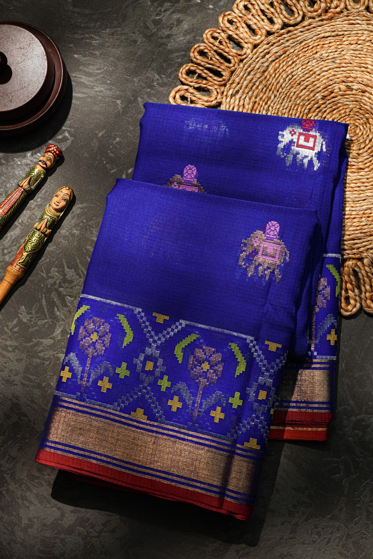 Zari Kota Cotton Royal Blue Saree
