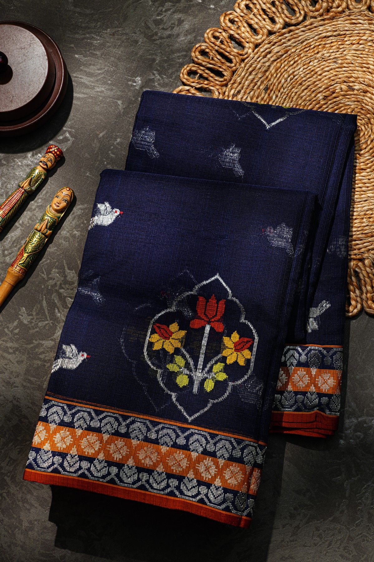 Zari Kota Cotton Navy Blue Saree