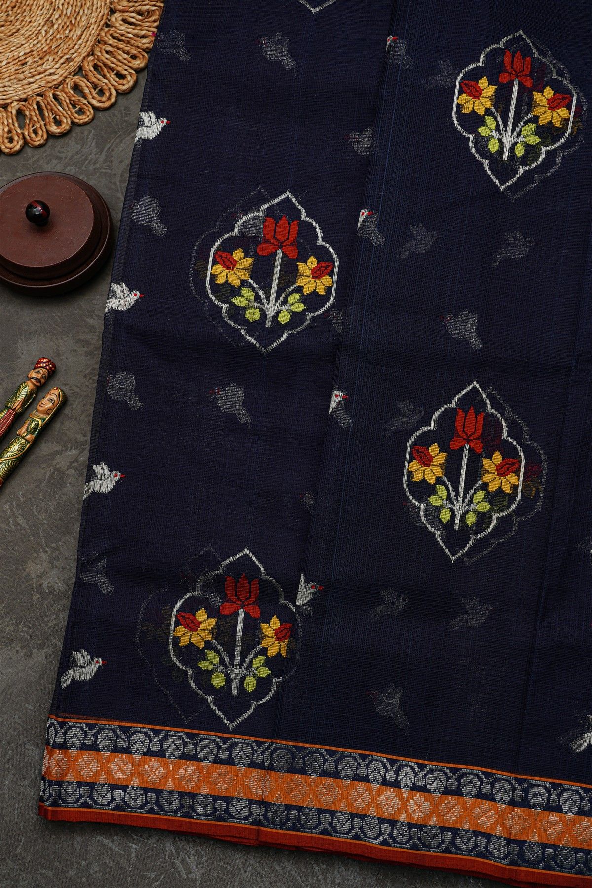 Zari Kota Cotton Navy Blue Saree