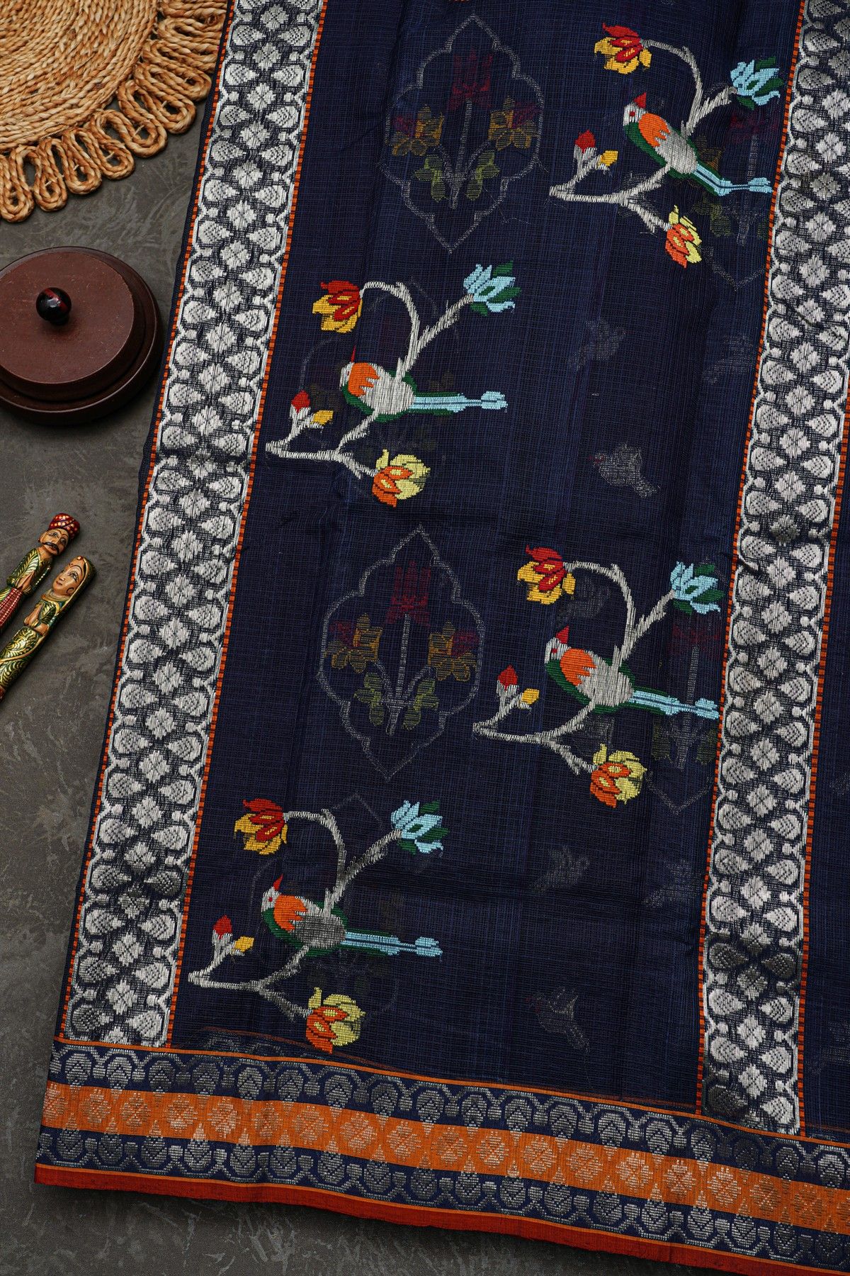 Zari Kota Cotton Navy Blue Saree