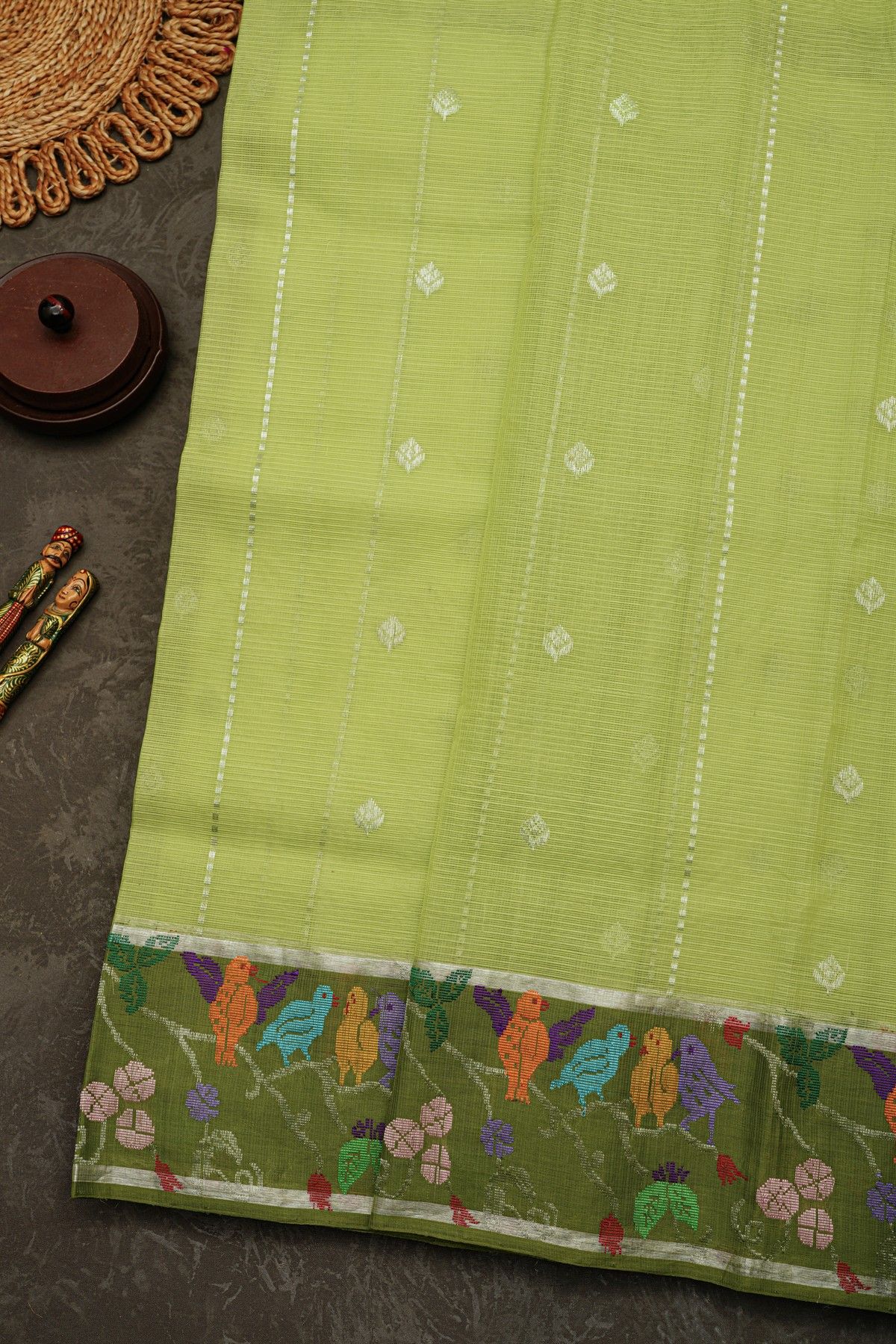 Zari Kota Cotton Light Green Saree