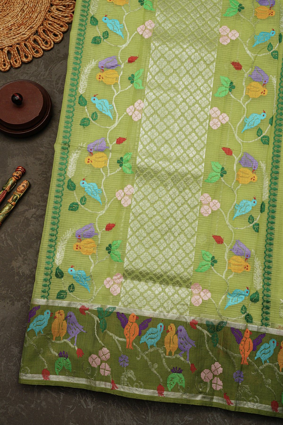 Zari Kota Cotton Light Green Saree