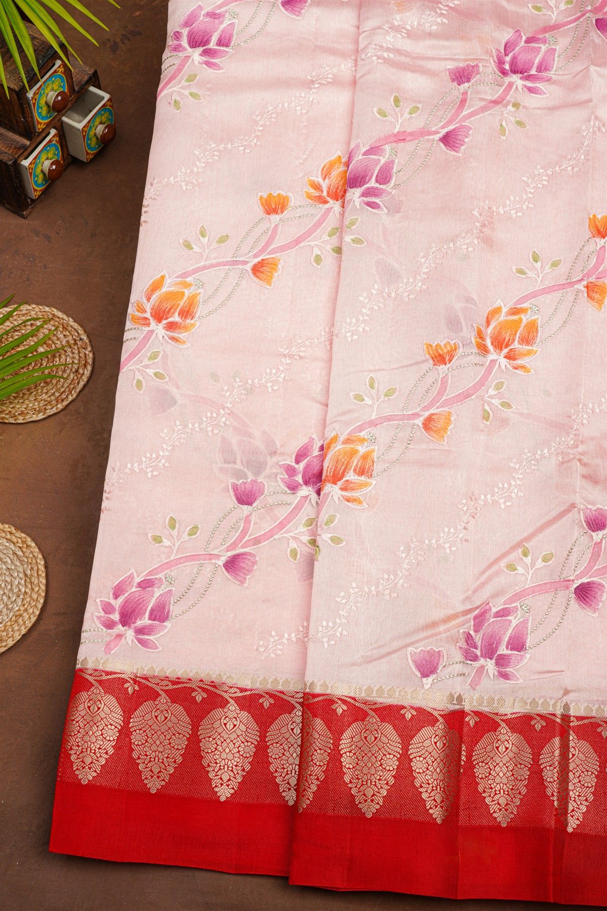 Fancy Matka Silk Baby Pink Saree
