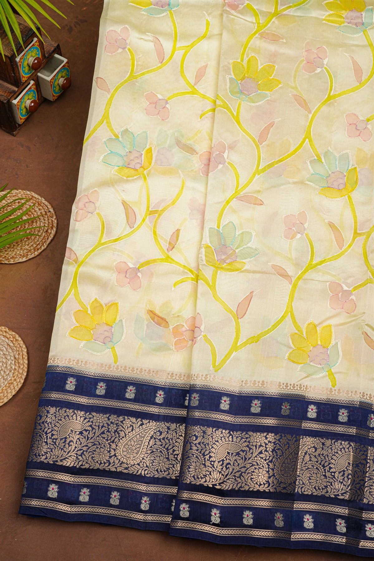 Fancy Matka Silk Cream Saree