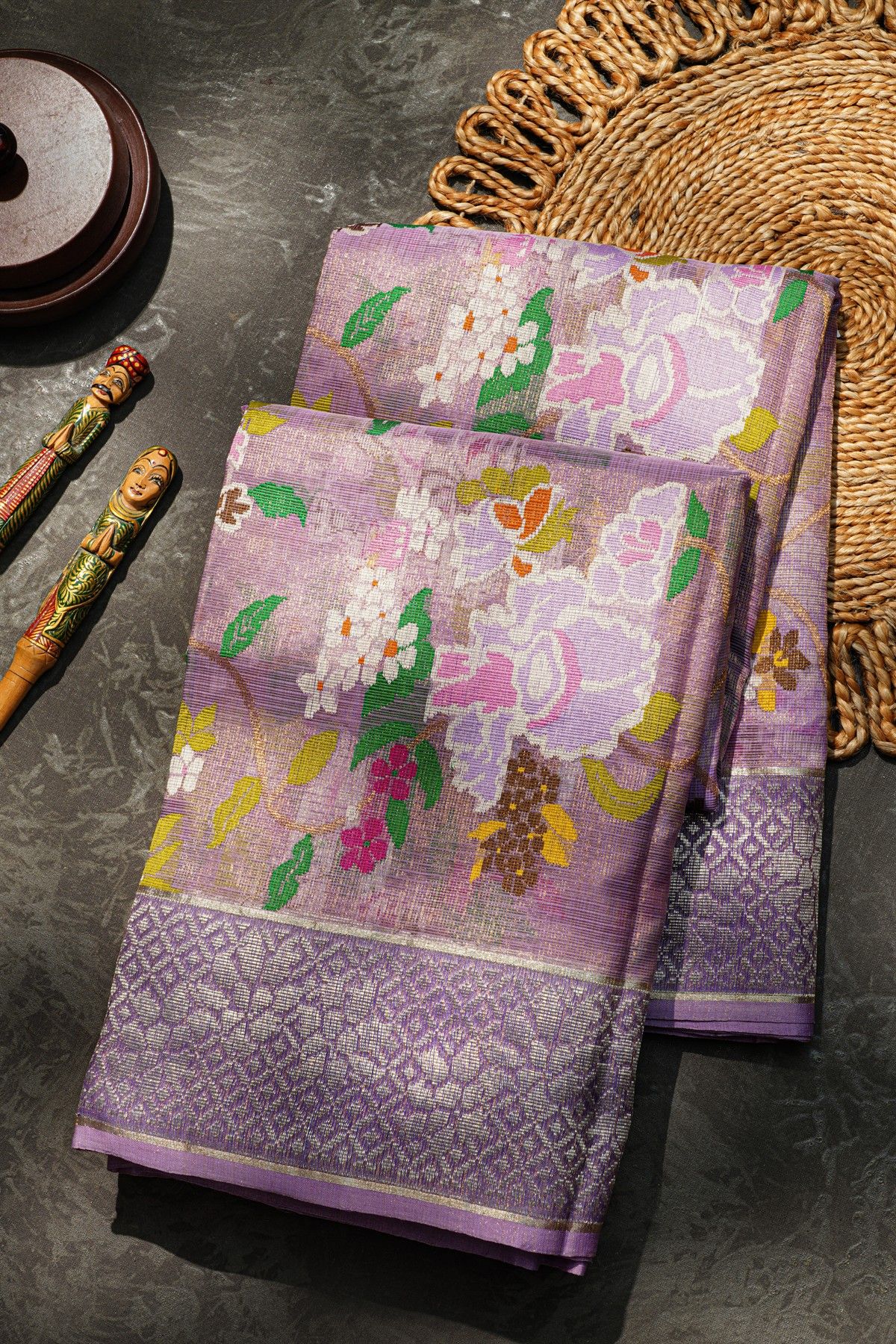 Zari Kota Cotton Lilac Saree