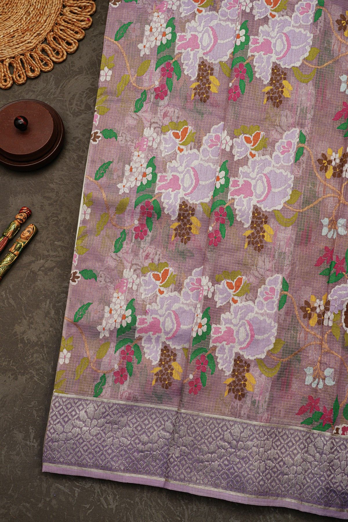 Zari Kota Cotton Lilac Saree