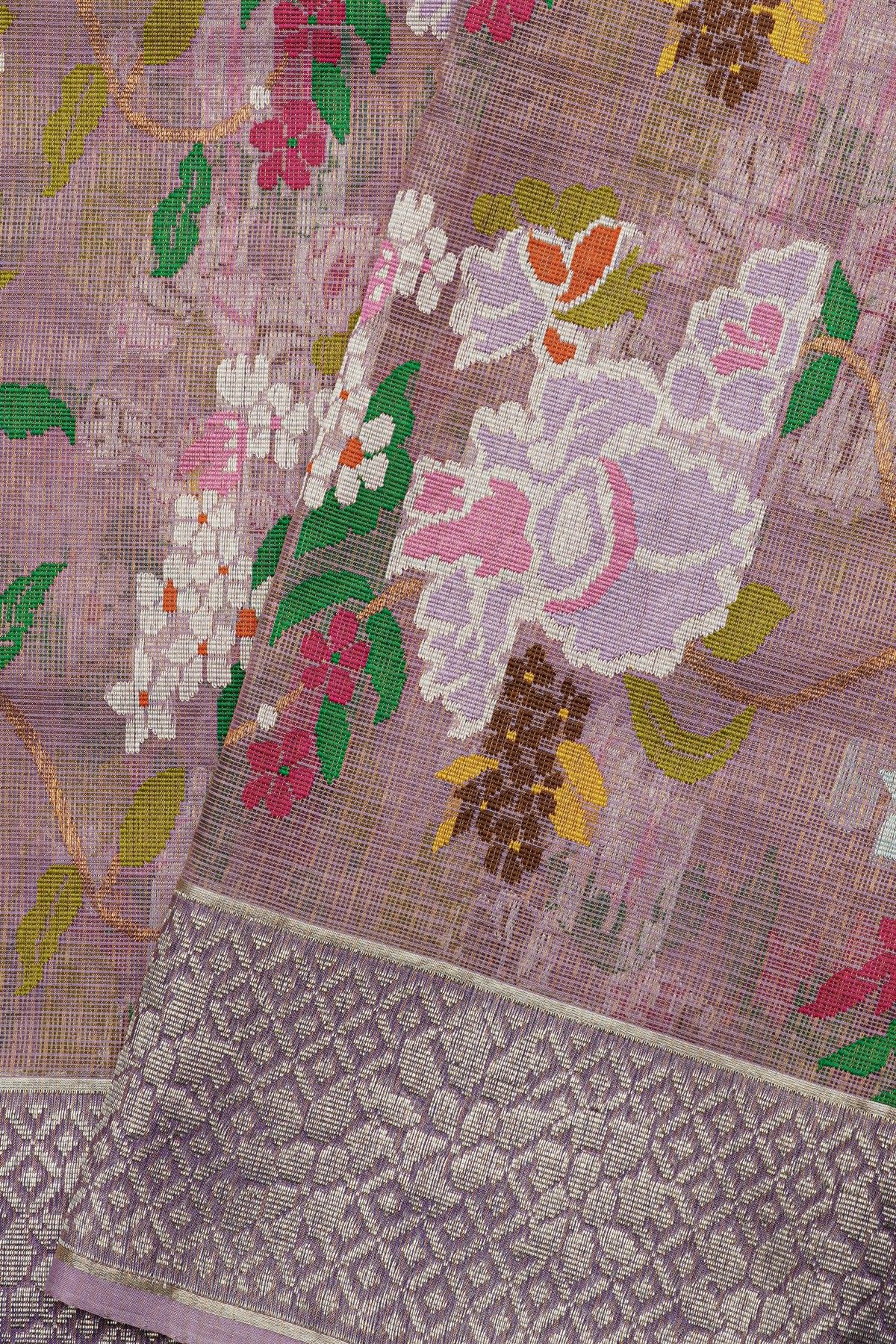 Zari Kota Cotton Lilac Saree