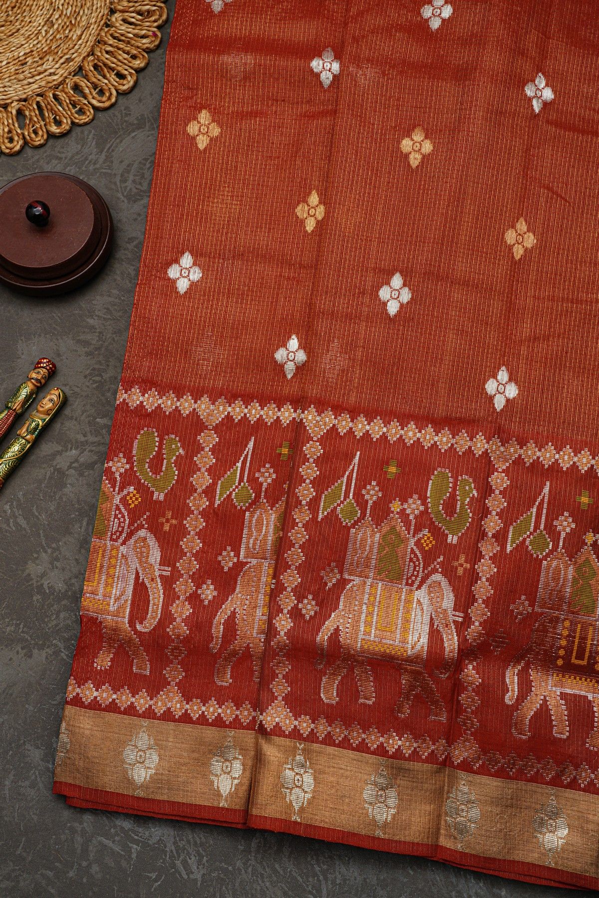 Zari Kota Cotton Rust Saree