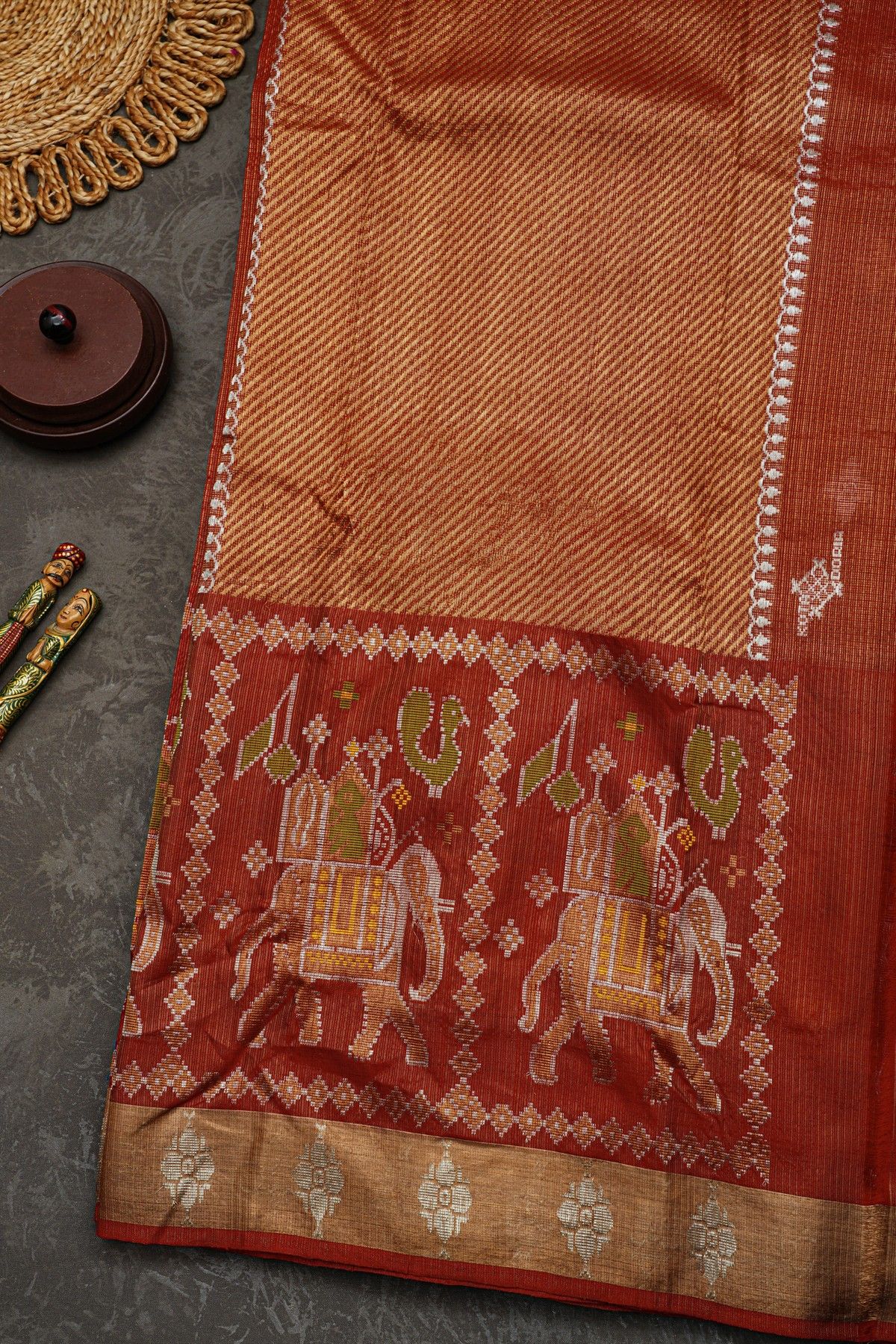 Zari Kota Cotton Rust Saree