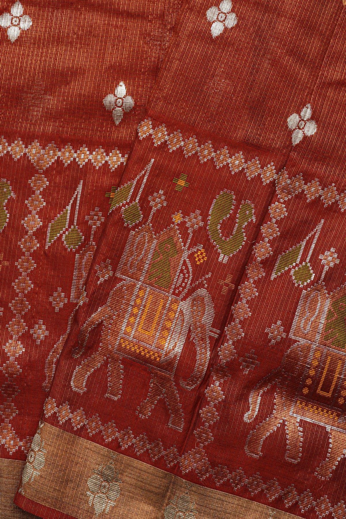 Zari Kota Cotton Rust Saree