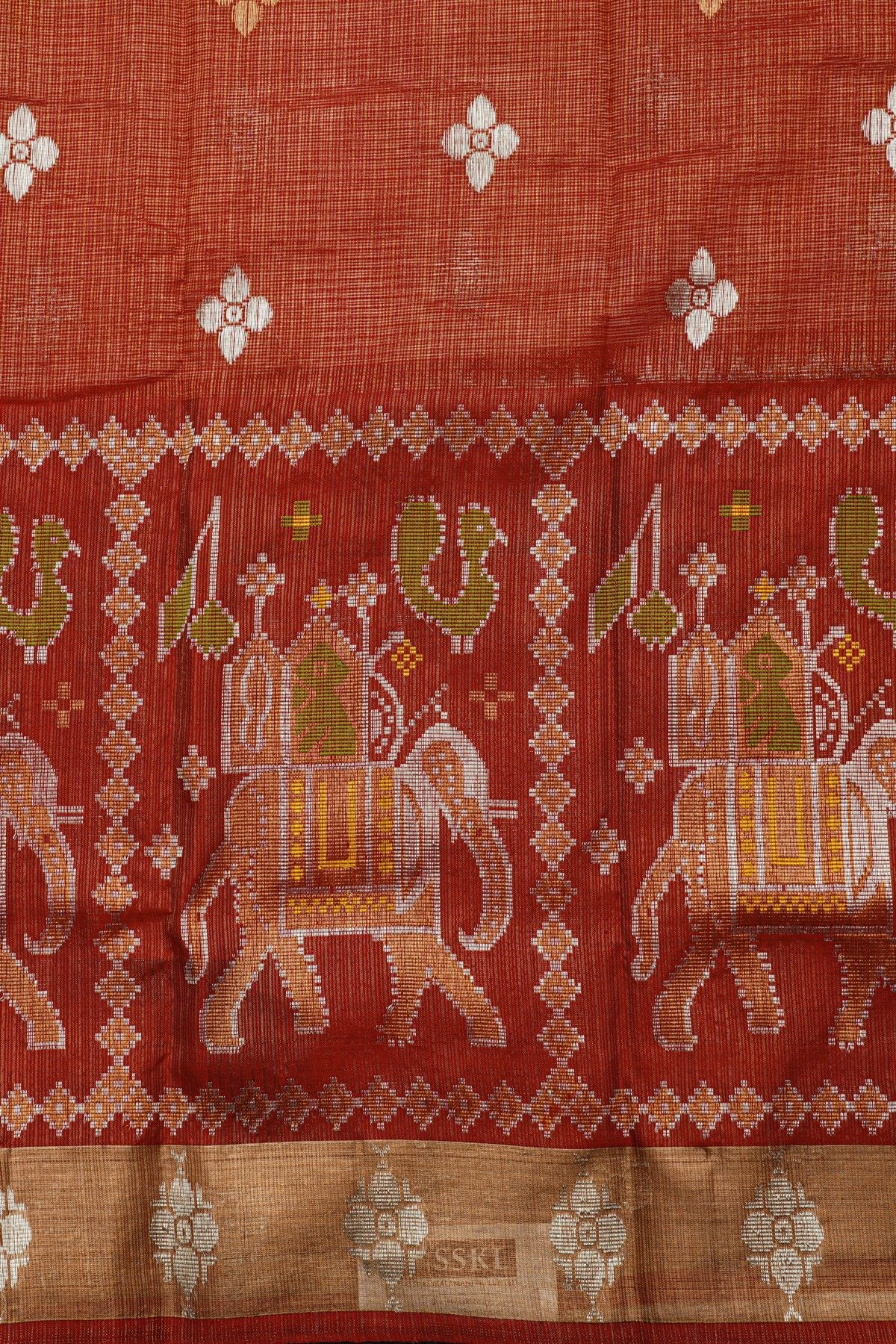 Zari Kota Cotton Rust Saree