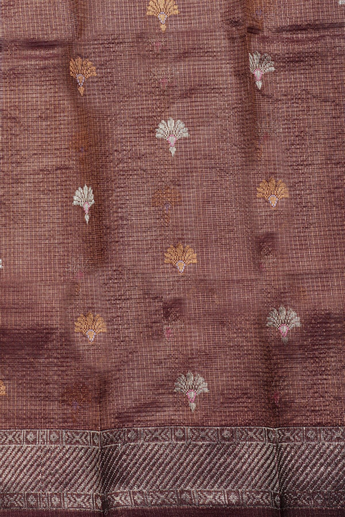 Zari Kota Cotton Lavender Saree With Florals And Swans In Meenakari