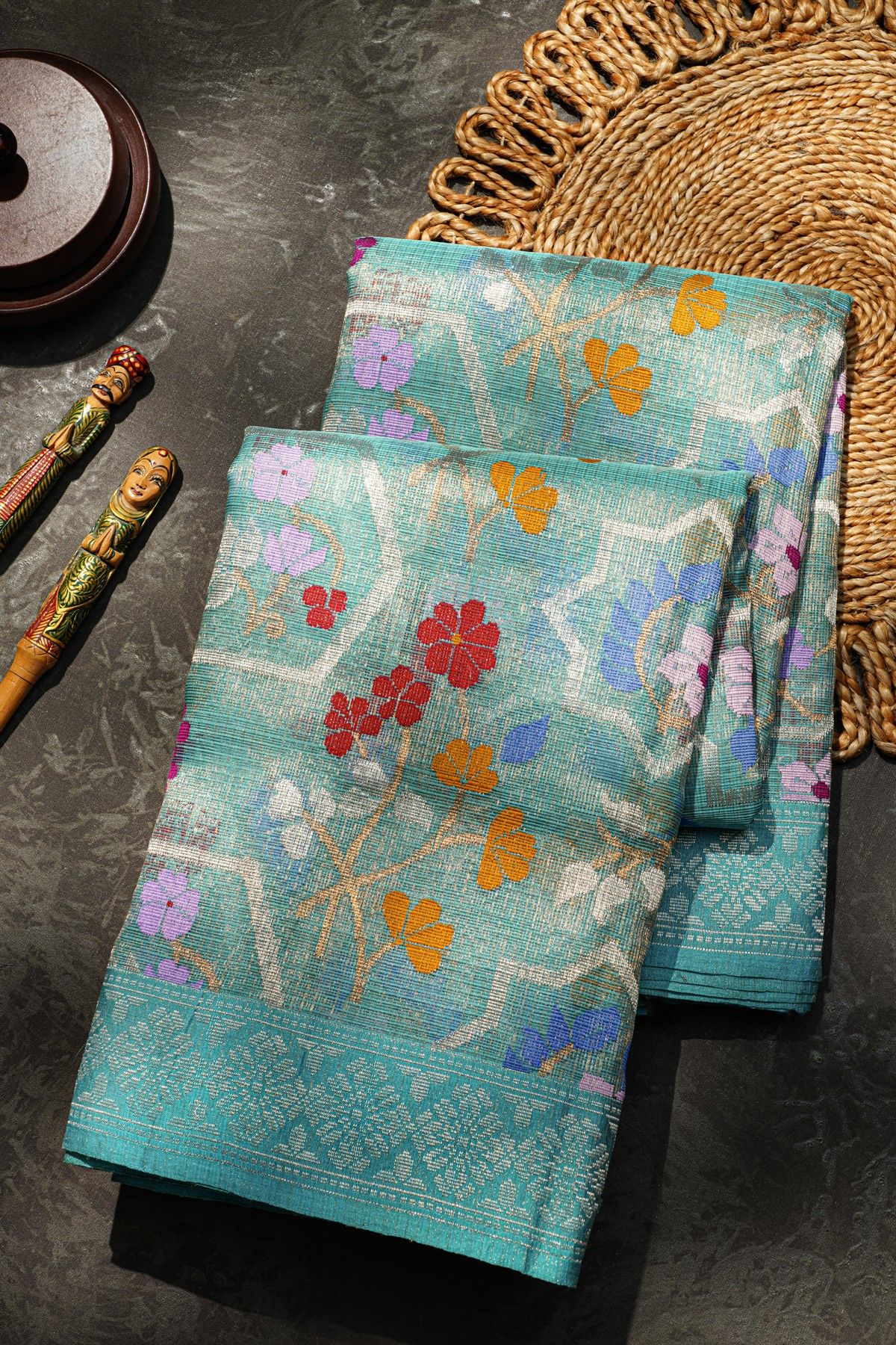Zari Kota Cotton Sky Blue Tissue Saree