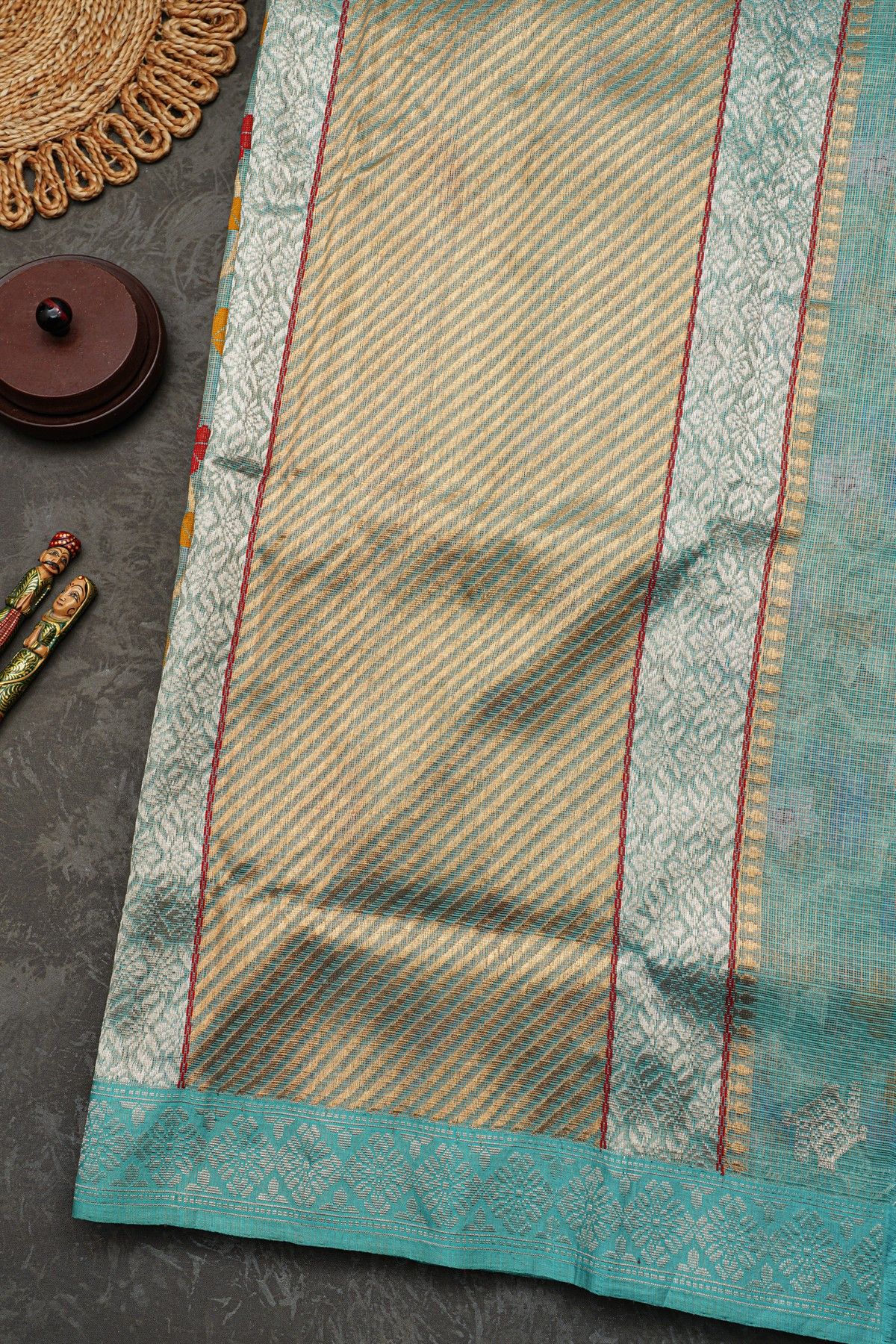 Zari Kota Cotton Sky Blue Tissue Saree