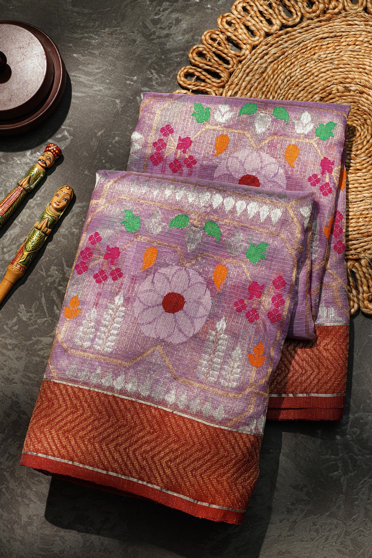 Zari Kota Cotton Lavender Tissue Saree