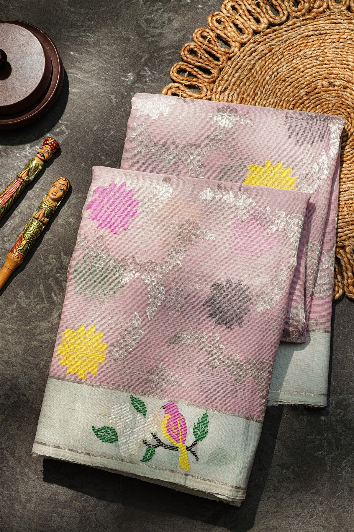 Zari Kota Cotton Baby Pink Saree