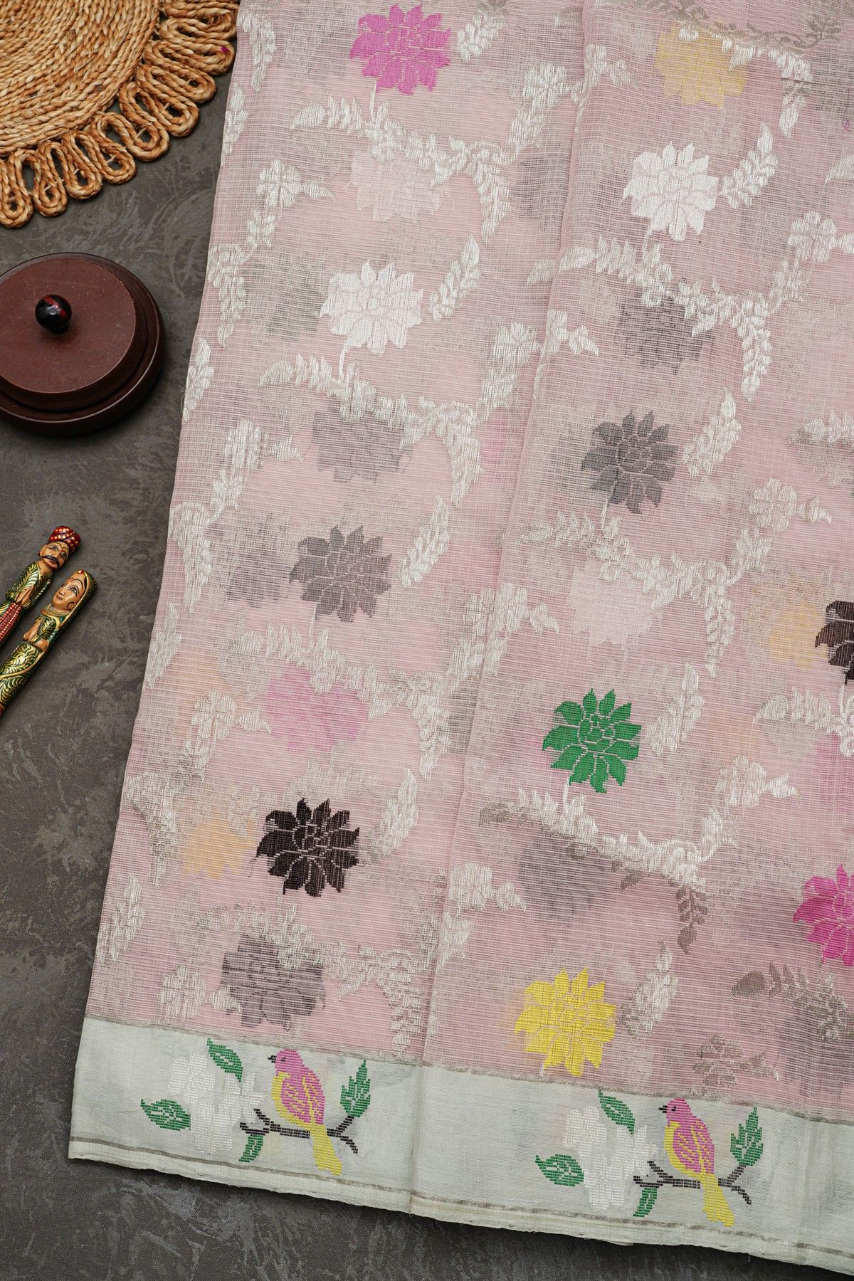Zari Kota Cotton Baby Pink Saree