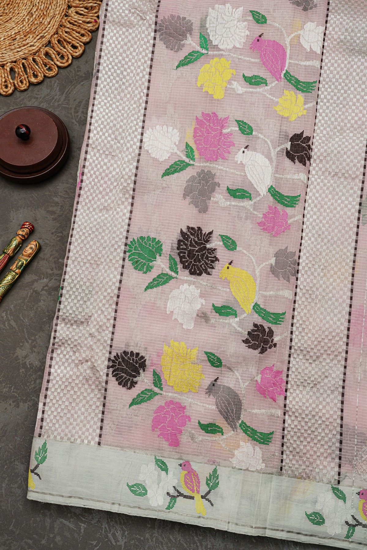 Zari Kota Cotton Baby Pink Saree