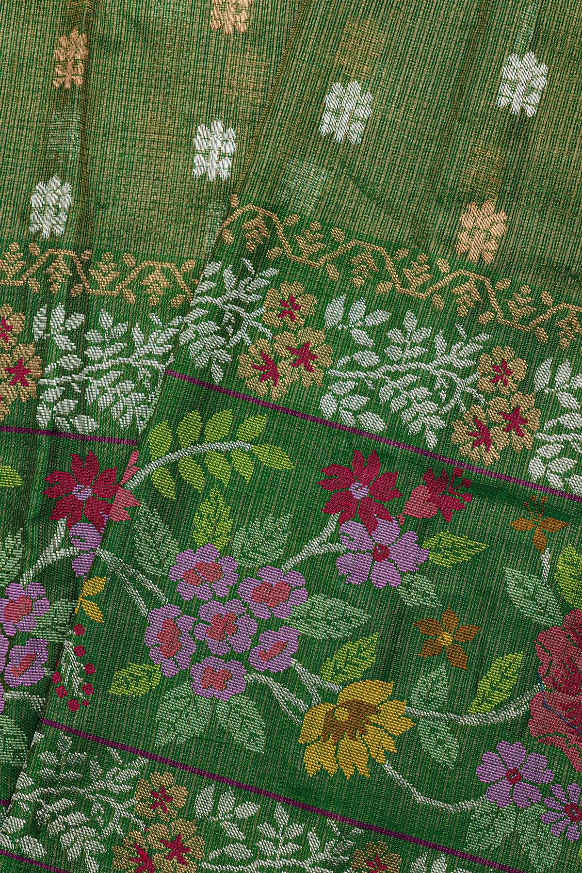 Zari Kota Cotton Bottle Green Tissue Saree