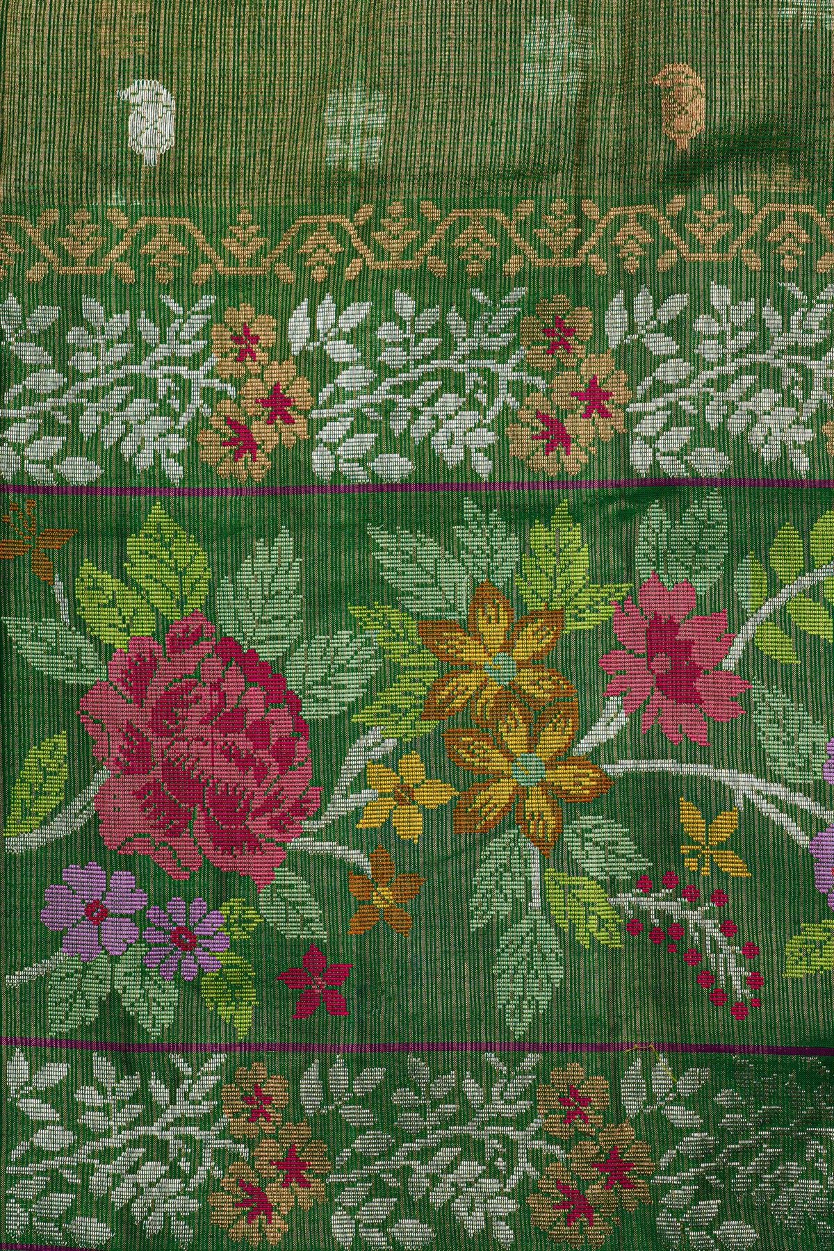 Zari Kota Cotton Bottle Green Tissue Saree