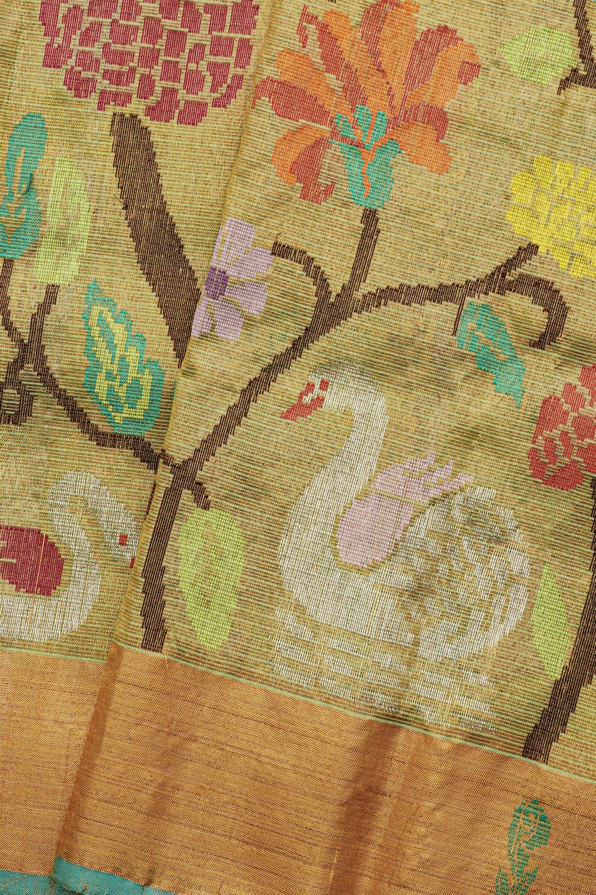 Zari Kota Cotton Gold Tissue Saree With Kaddi Florals