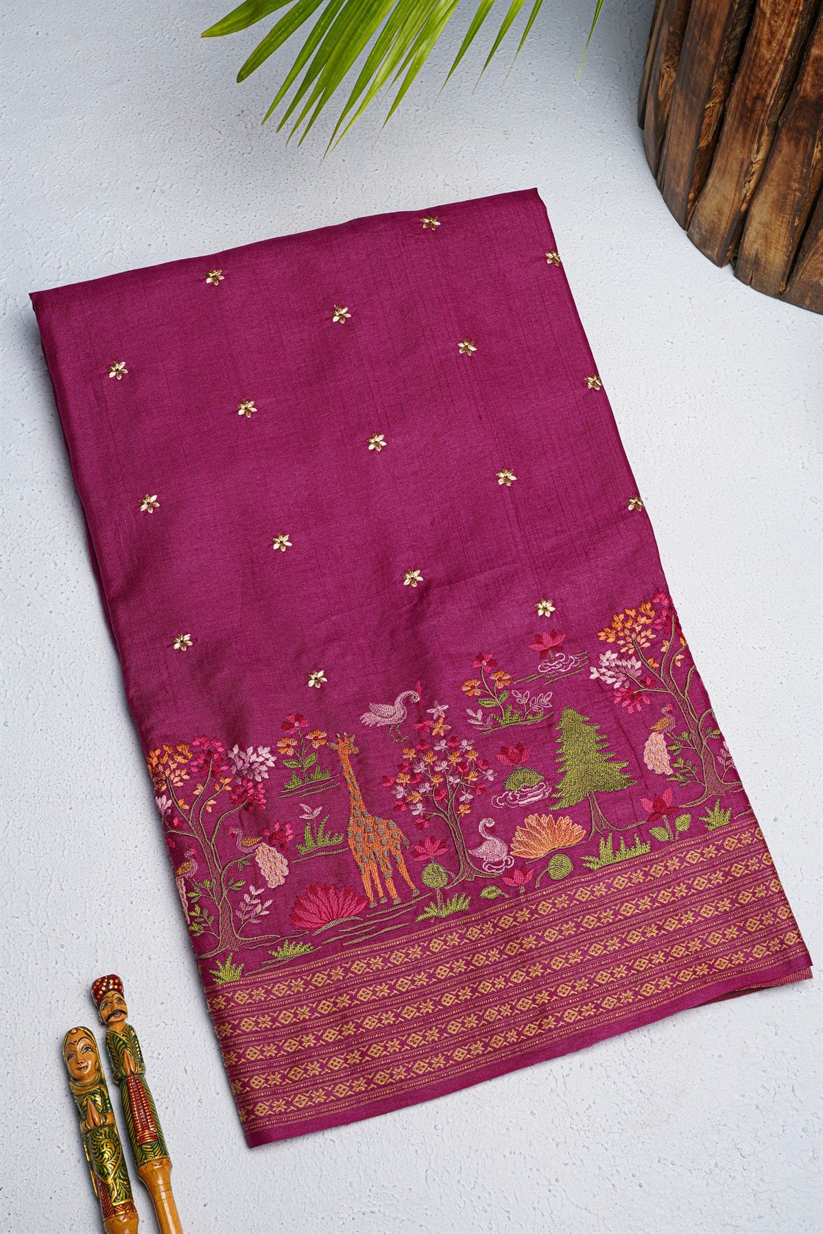 Designer Tussar Magenta Saree