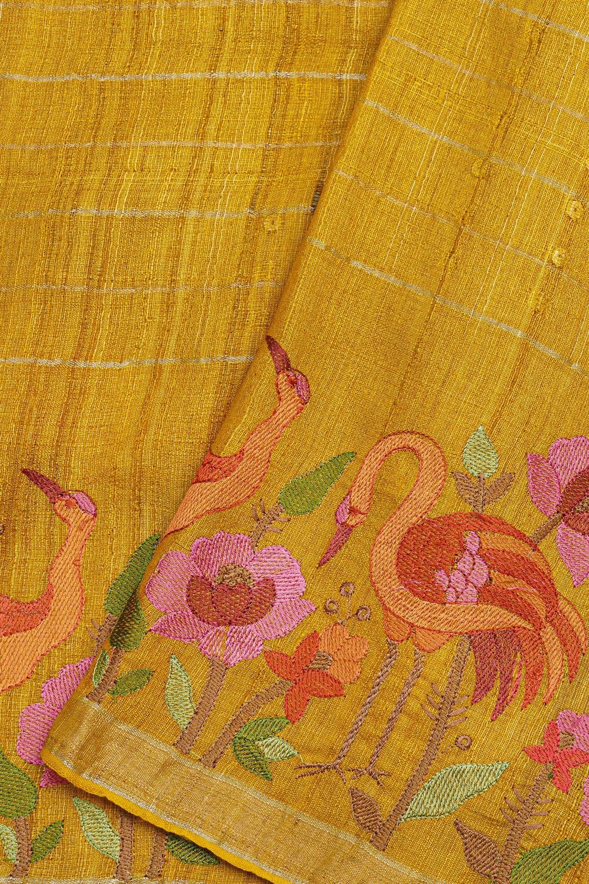 Designer Tussar Mustard Saree