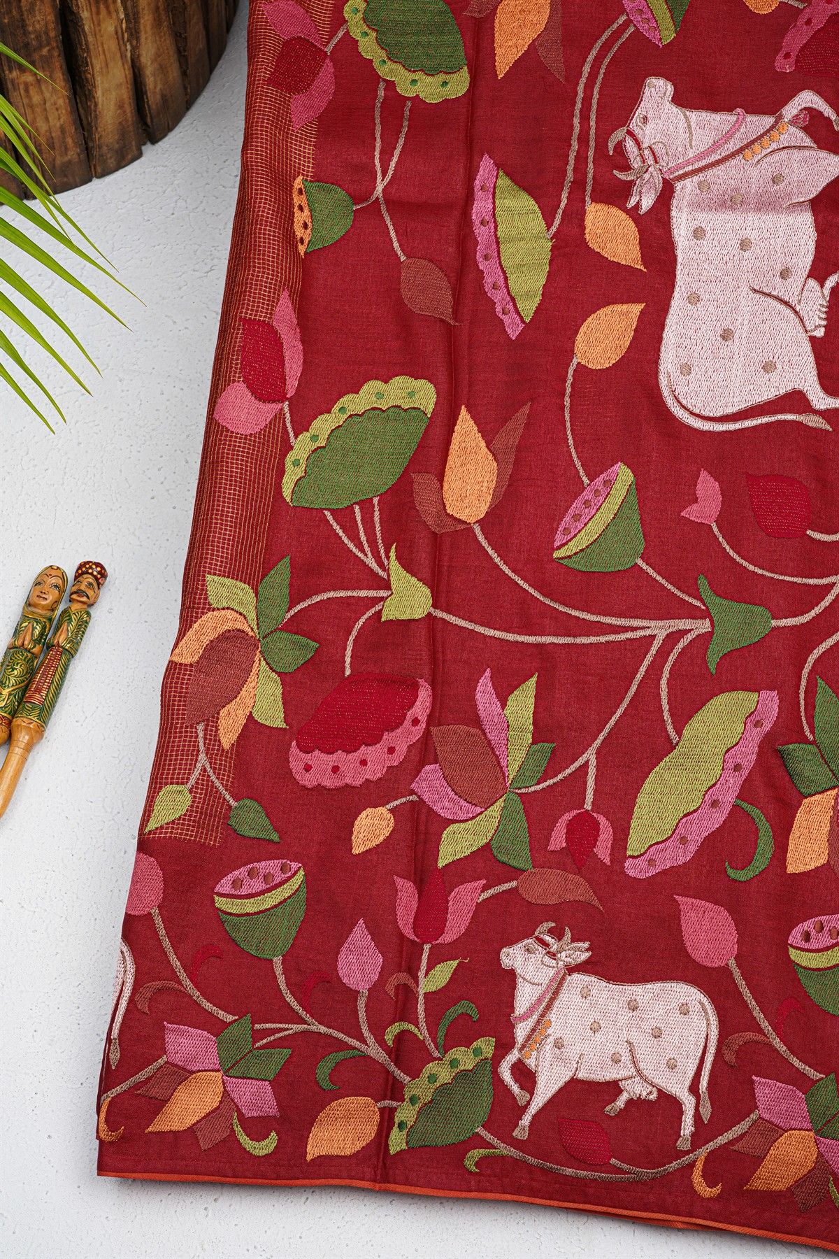 Designer Tussar Red Saree