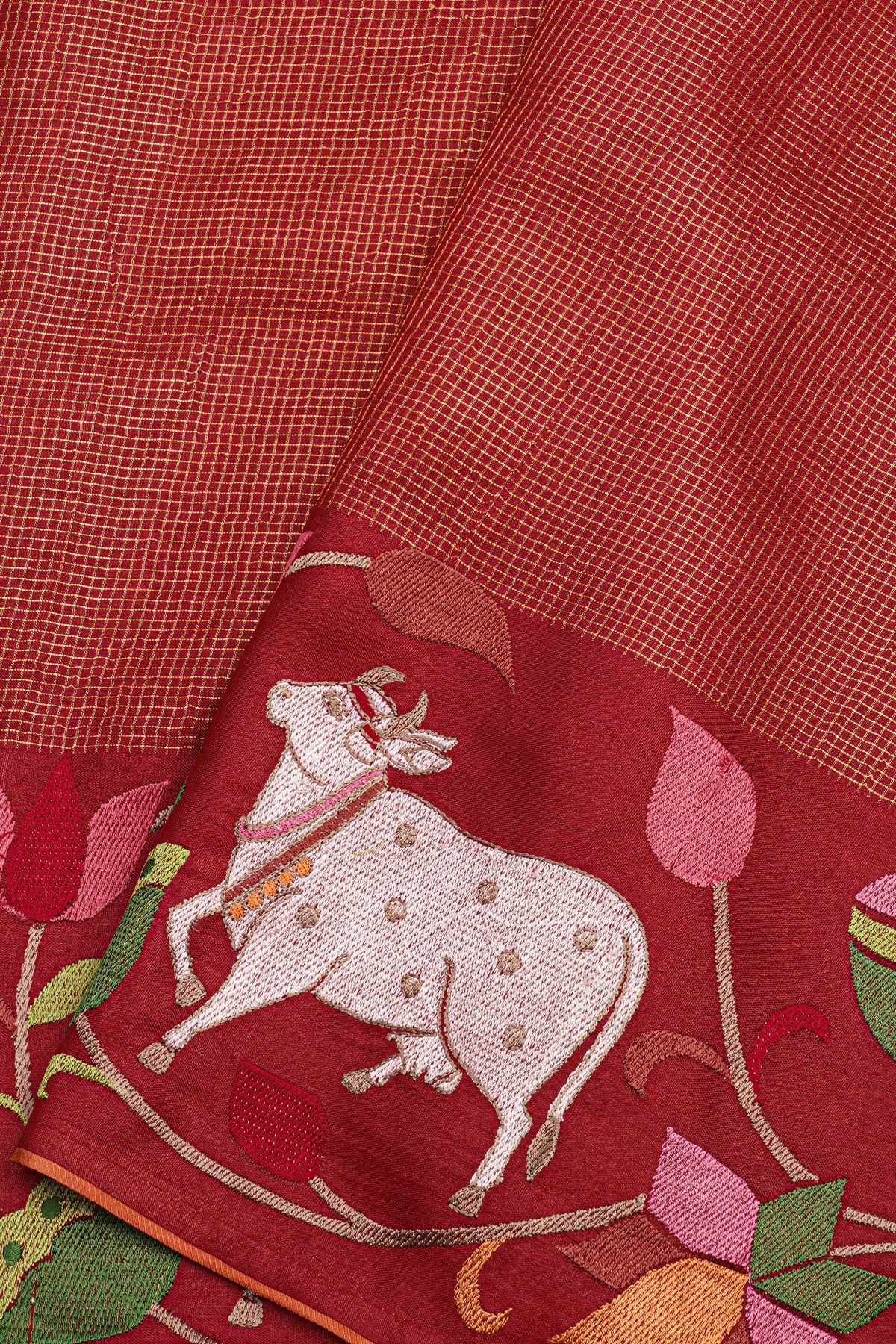 Designer Tussar Red Saree