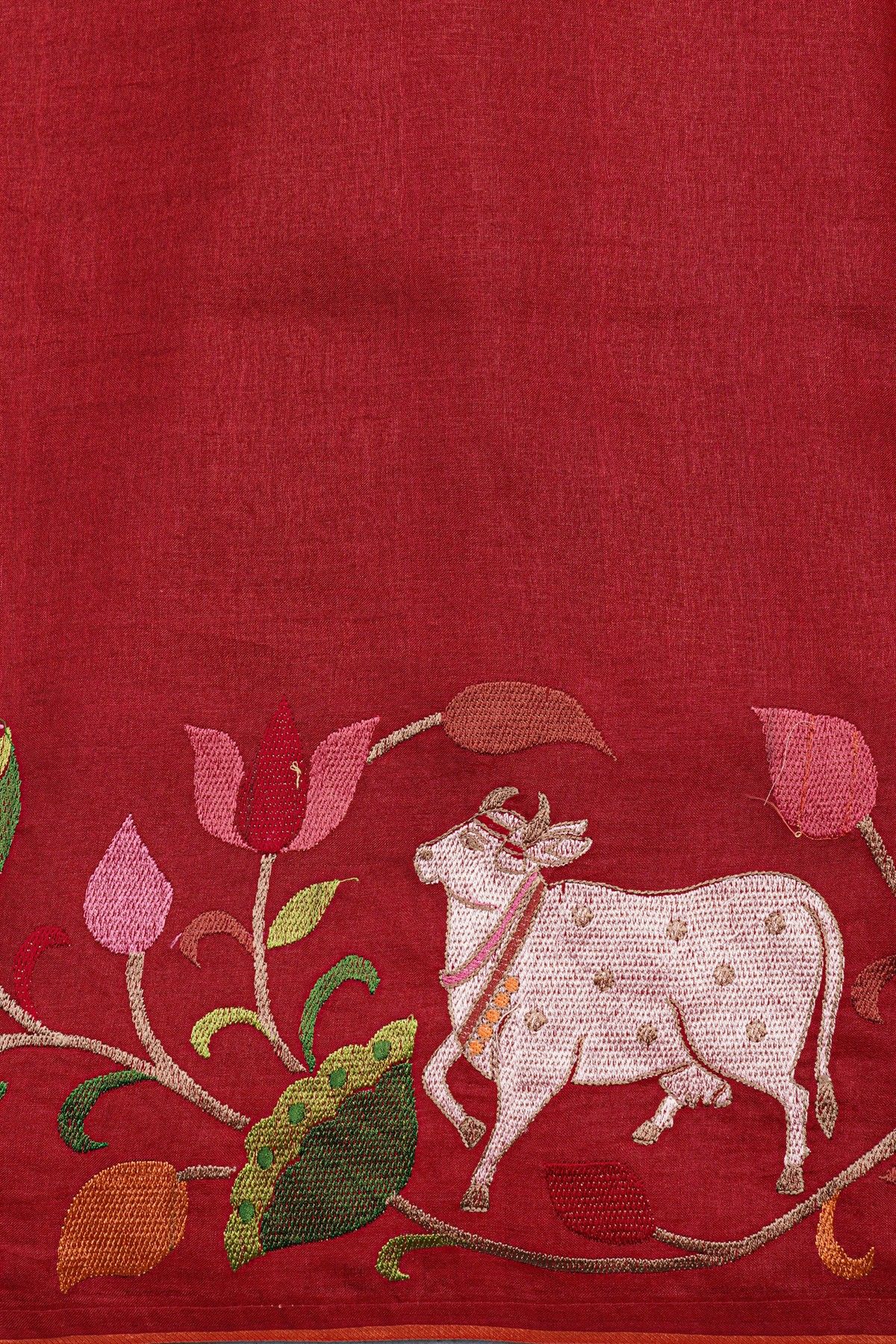 Designer Tussar Red Saree