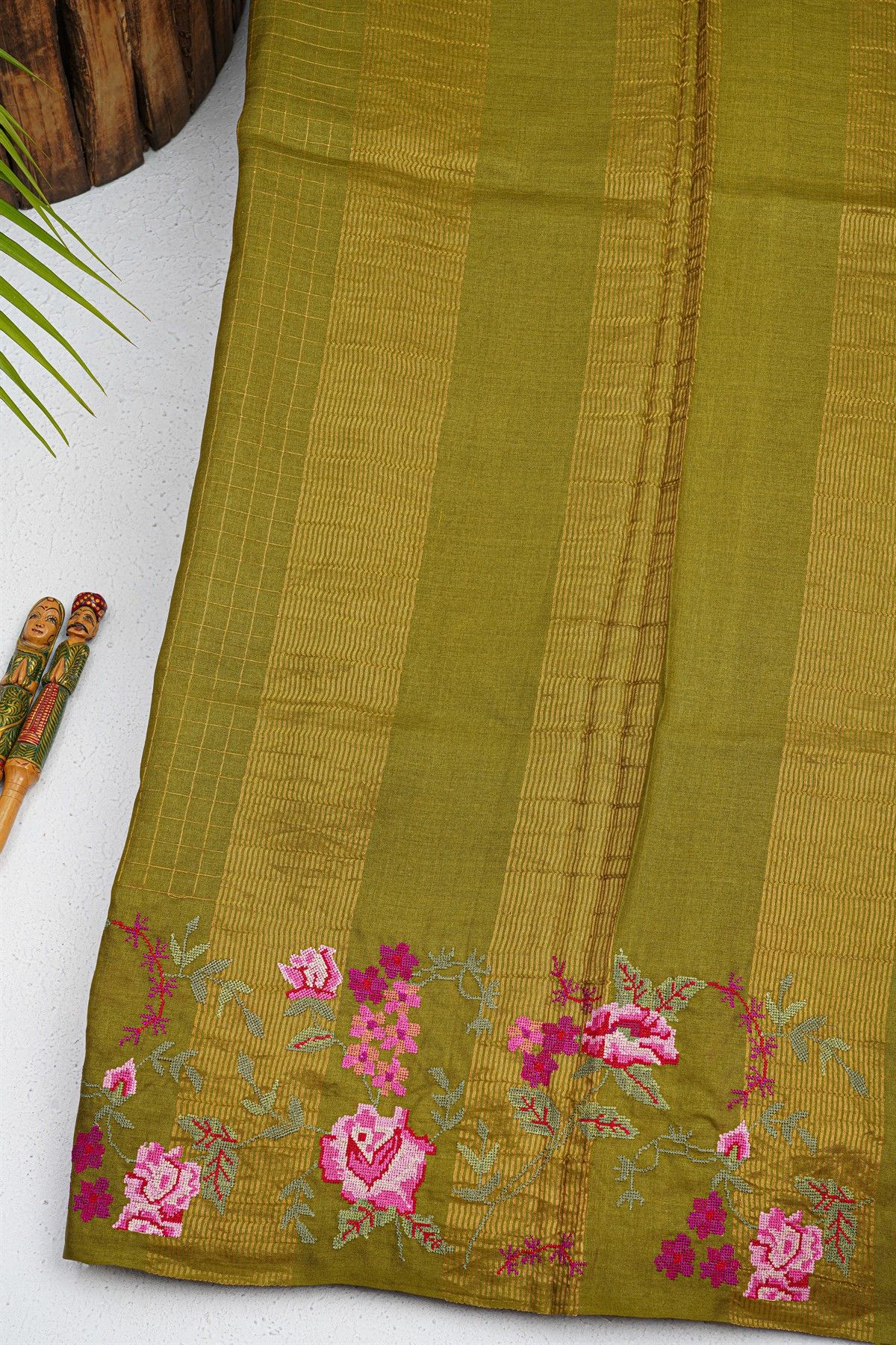 Designer Tussar Mehendi Green Saree