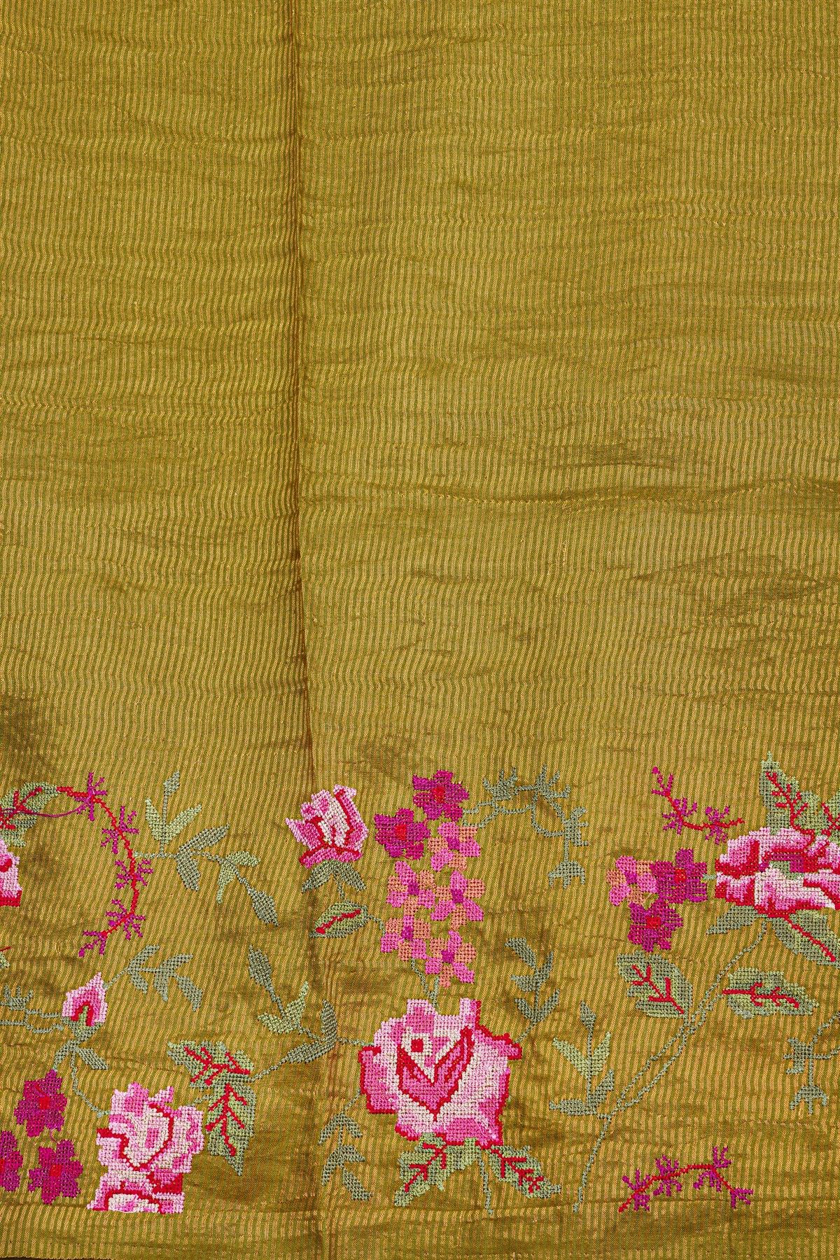 Designer Tussar Mehendi Green Saree