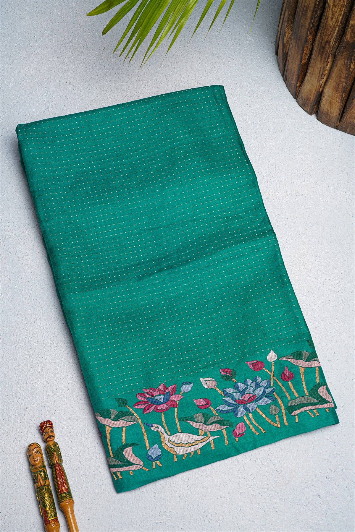 Designer Tussar Peacock Green Saree