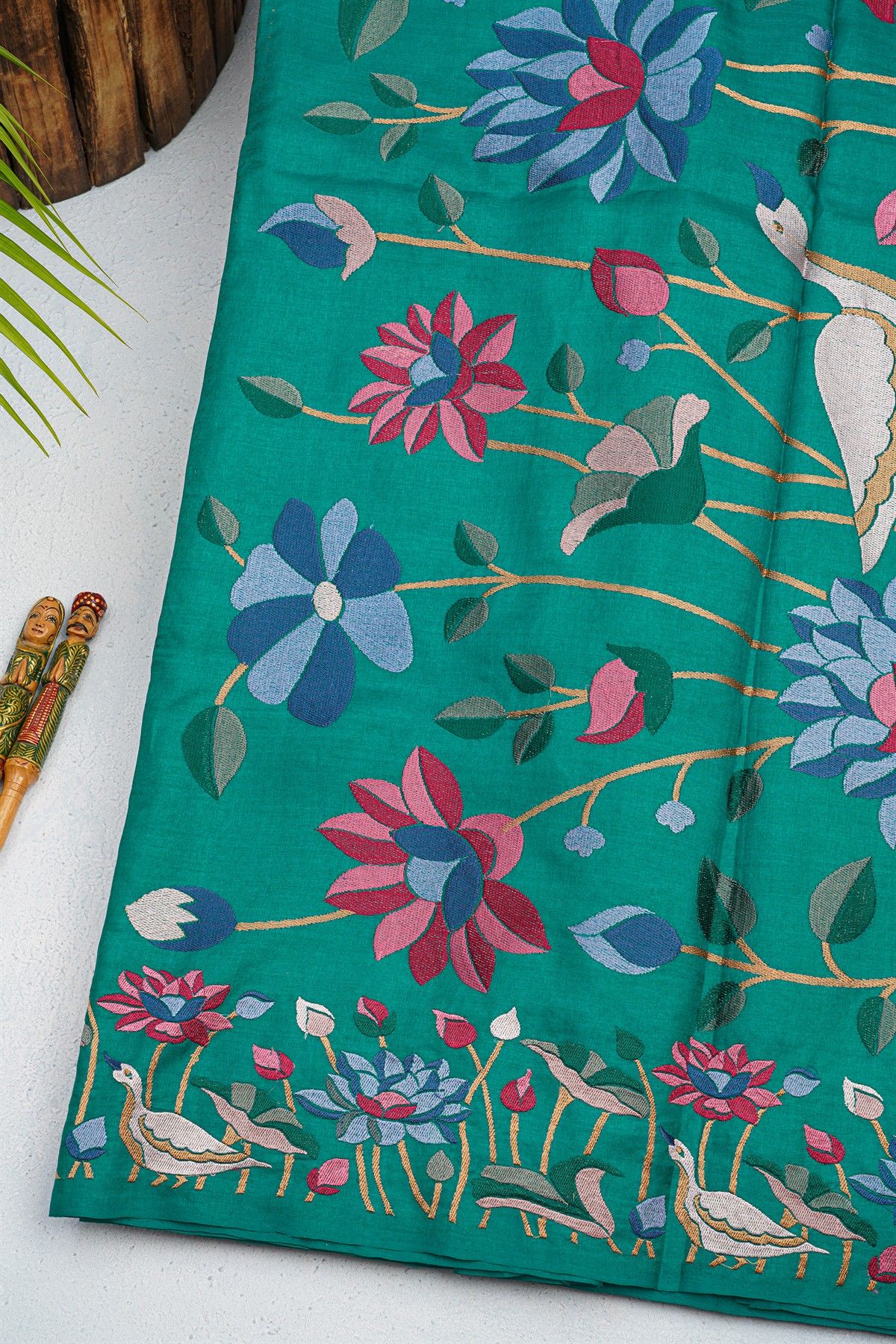 Designer Tussar Peacock Green Saree