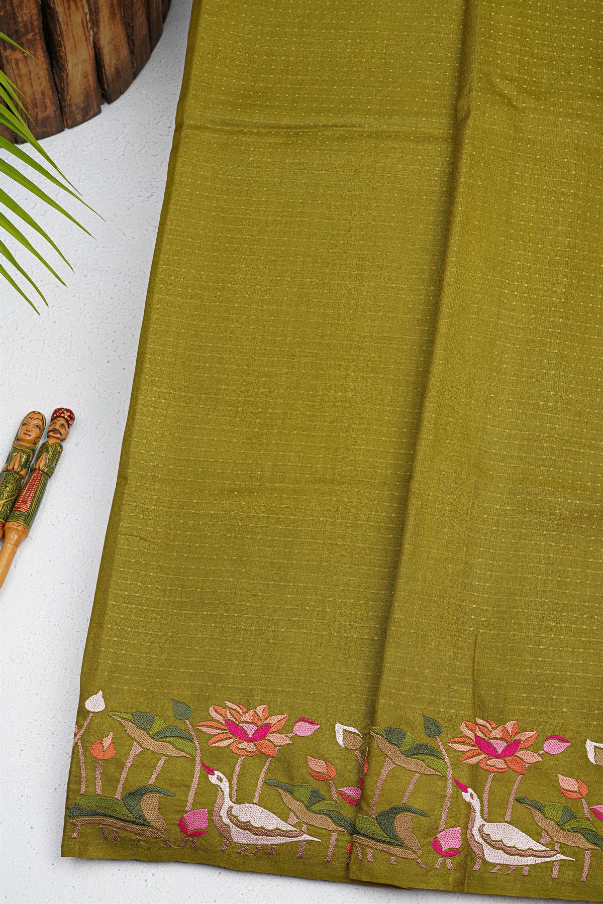 Designer Tussar Mehendi Green Saree