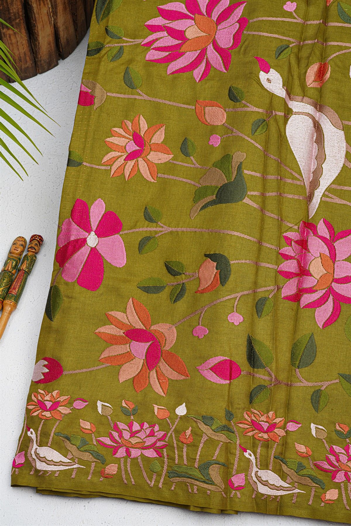 Designer Tussar Mehendi Green Saree