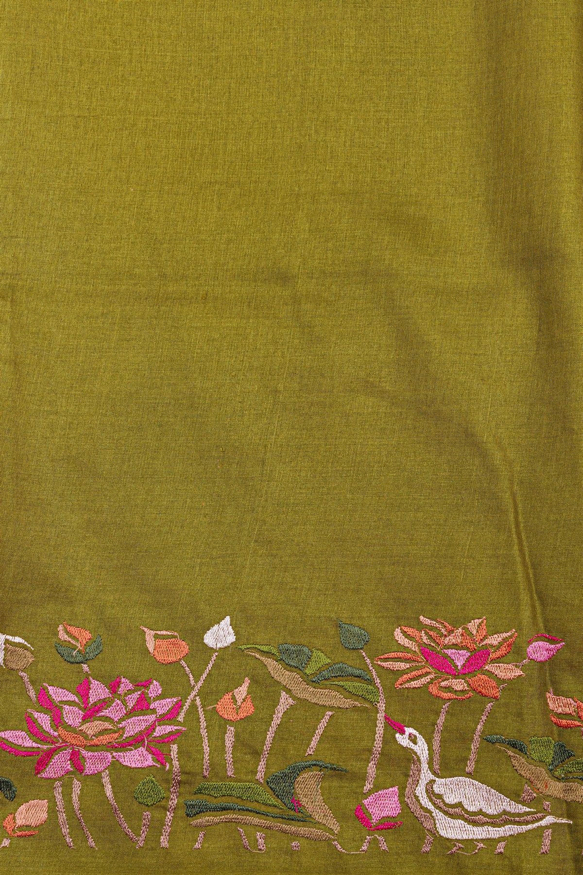 Designer Tussar Mehendi Green Saree