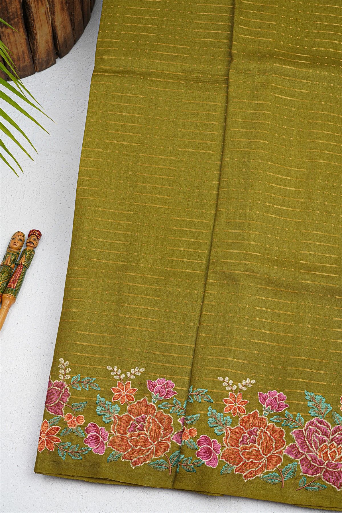Designer Tussar Mehendi Green Saree
