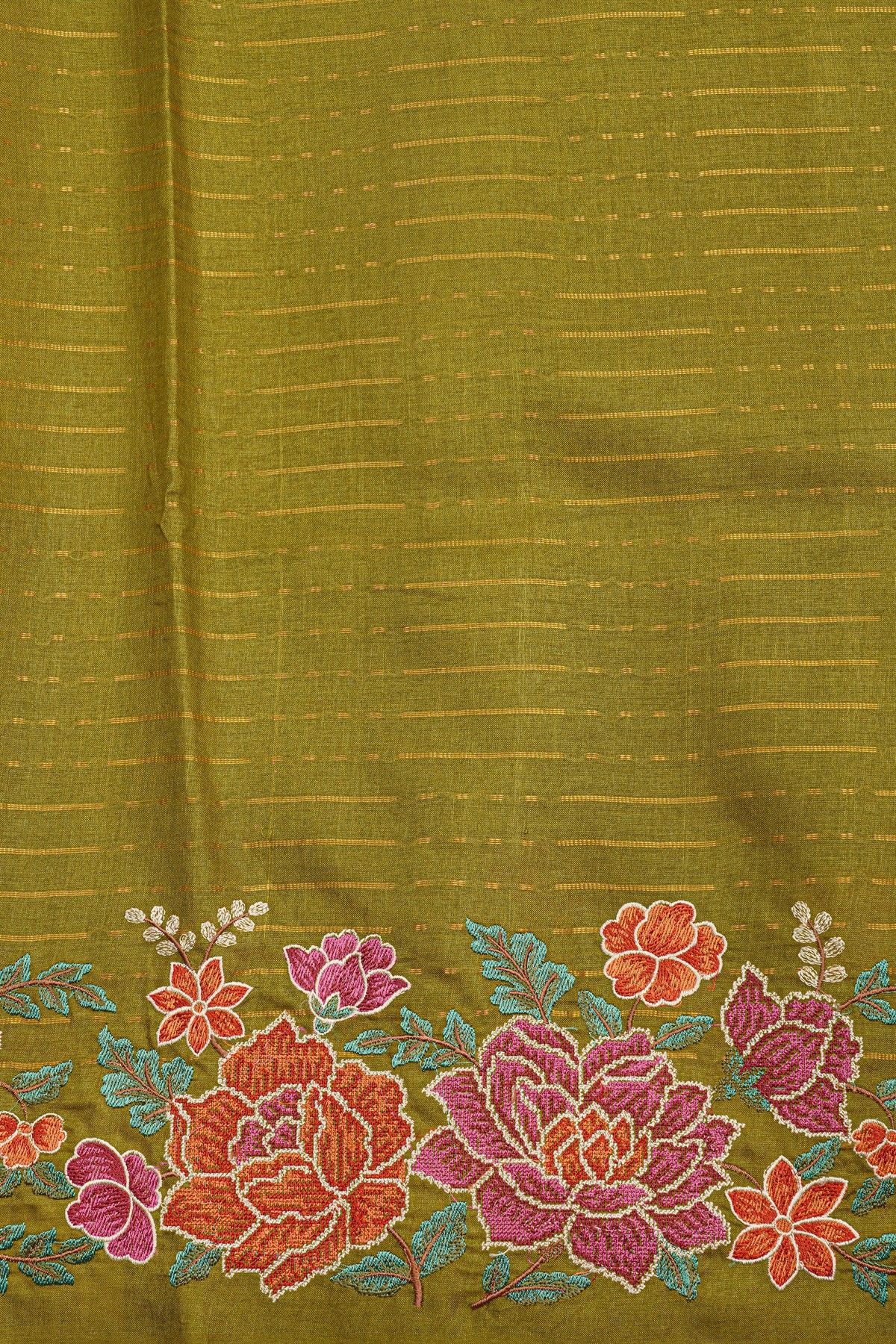 Designer Tussar Mehendi Green Saree