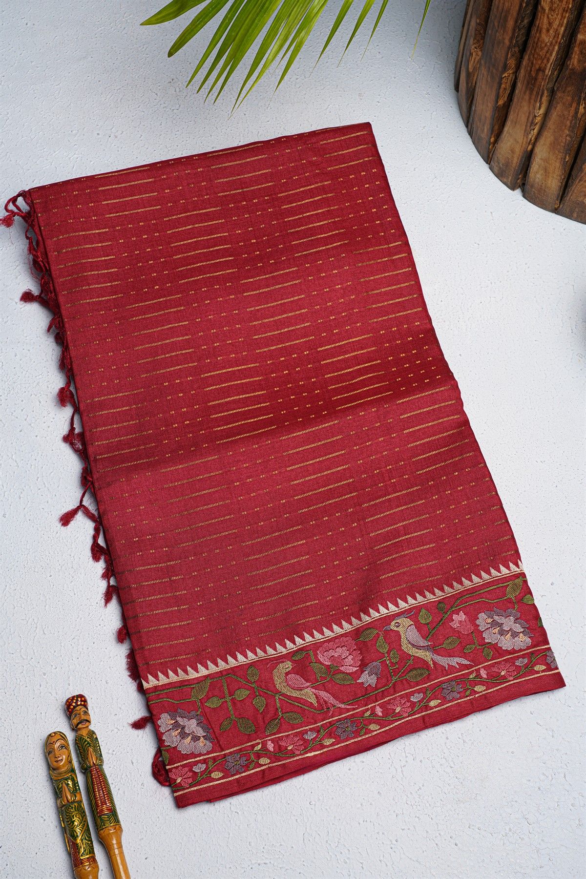 Designer Tussar Red Saree