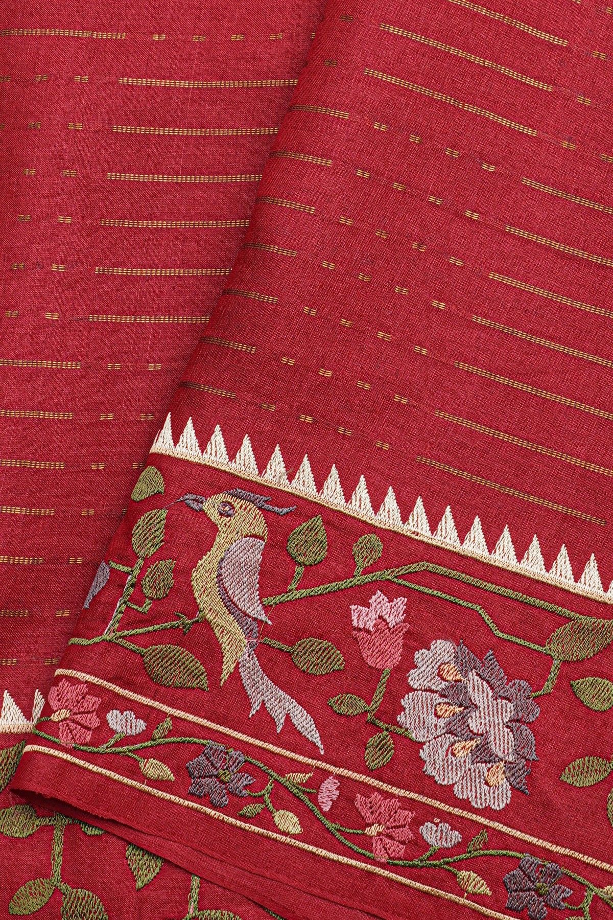 Designer Tussar Red Saree