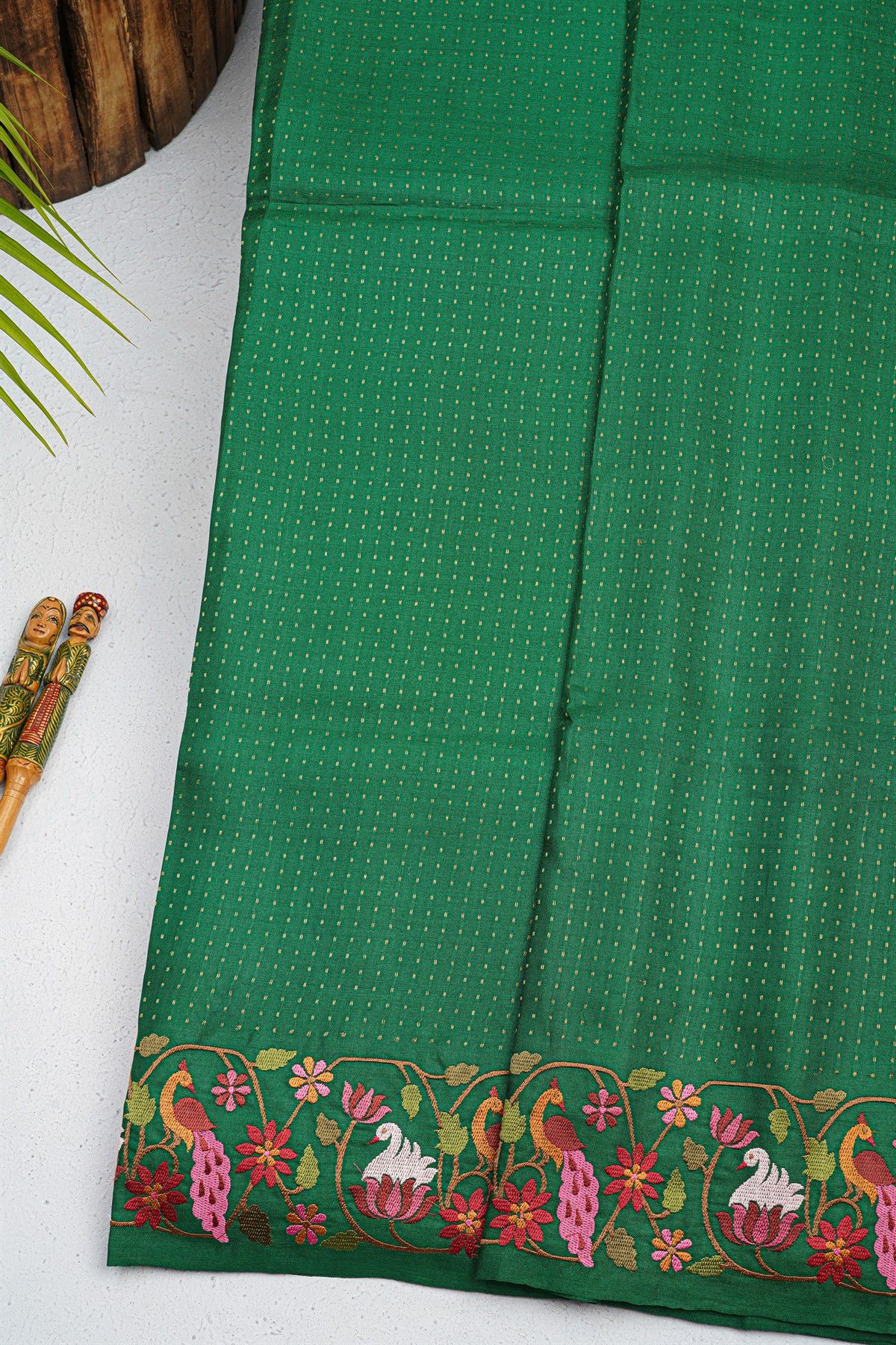 Designer Tussar Bottle Green Saree