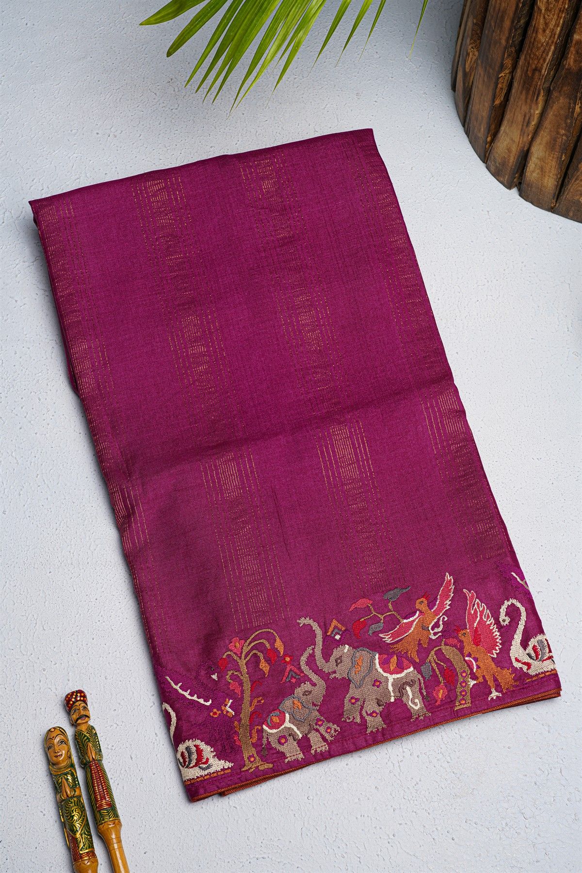Designer Tussar Deep Magenta Saree