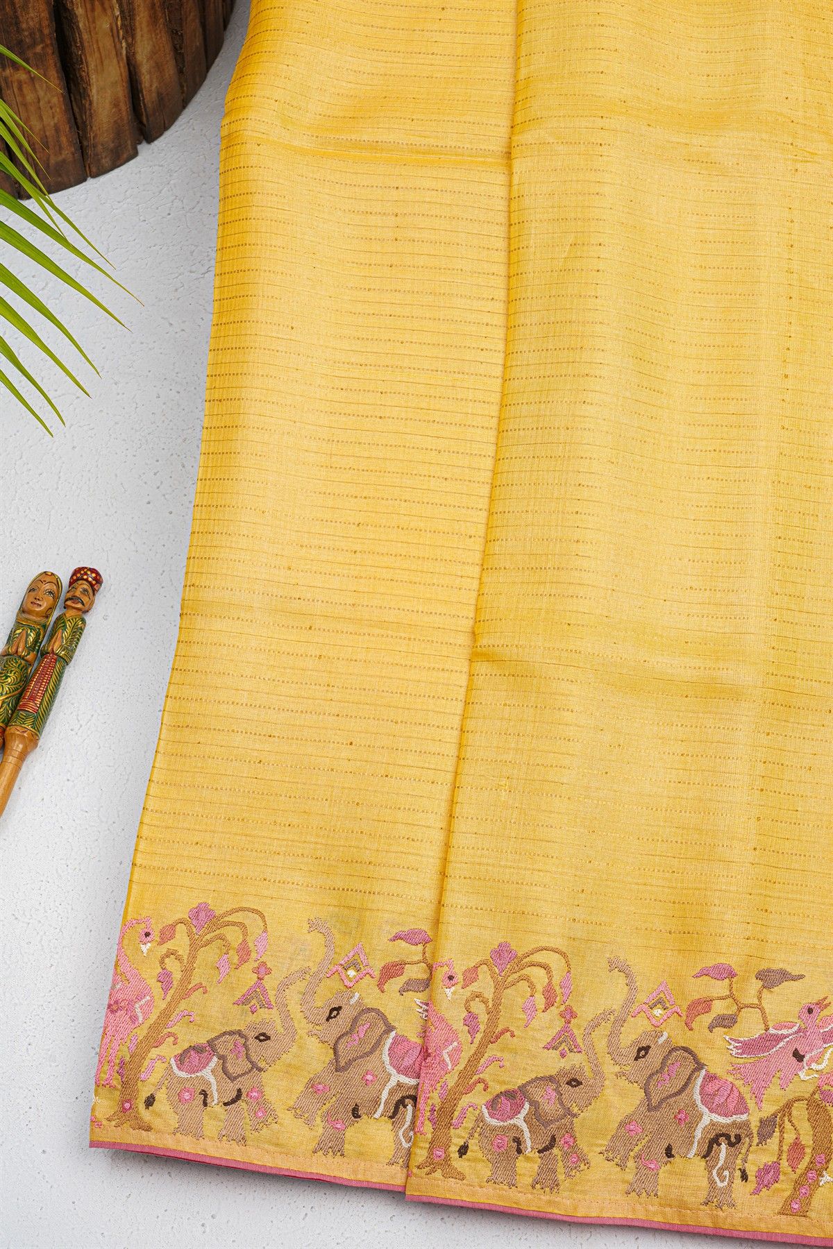 Designer Tussar Yellow Saree