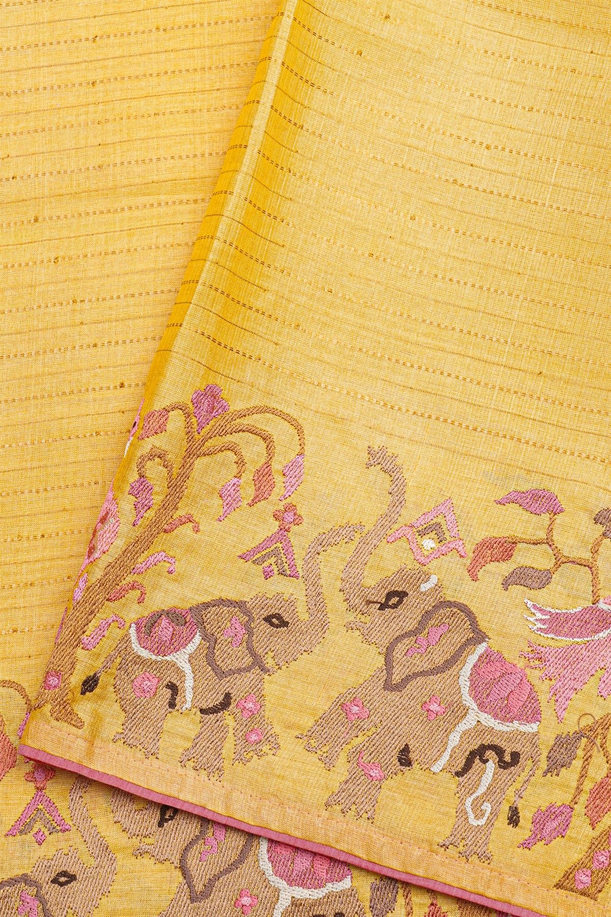 Designer Tussar Yellow Saree