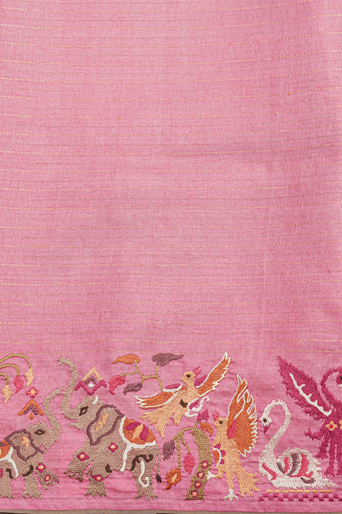 Designer Tussar Pink Saree
