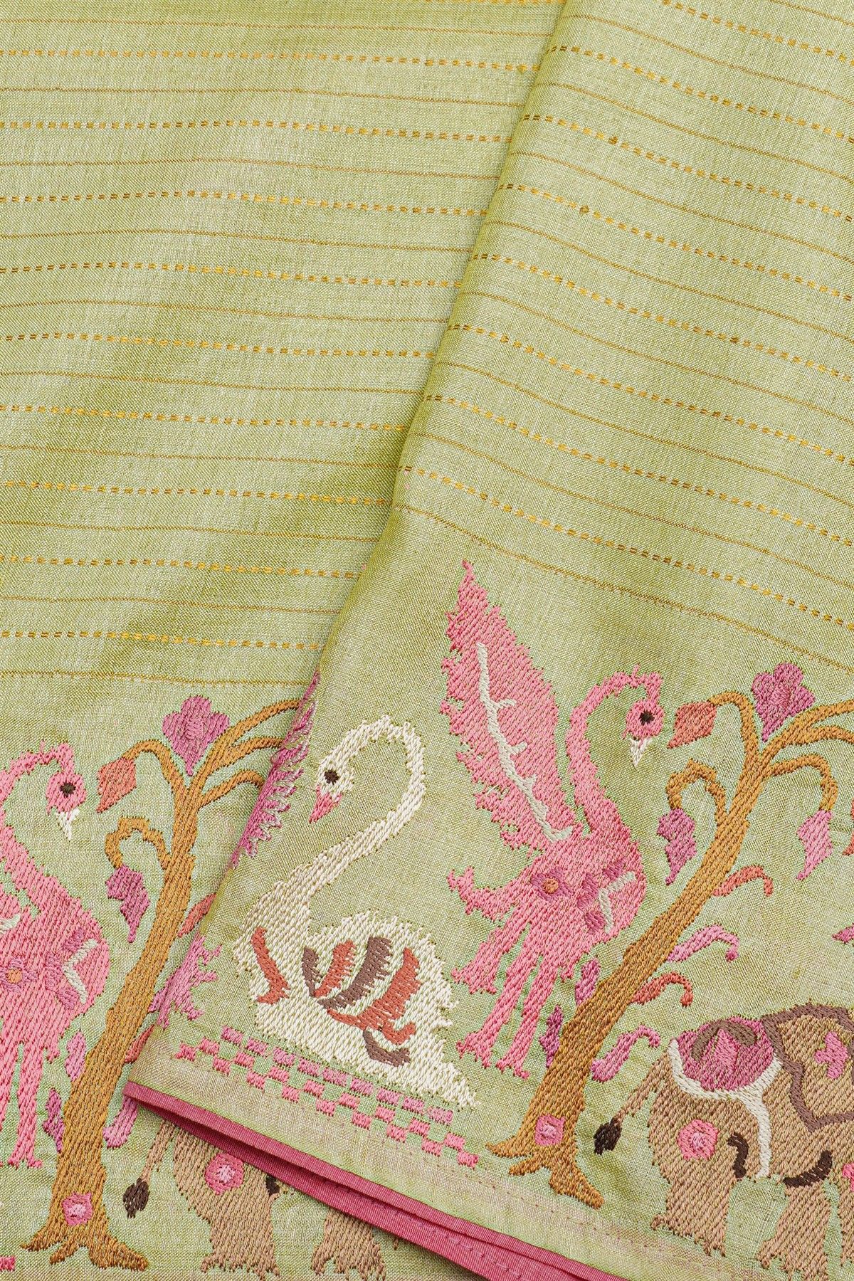 Designer Tussar Light Yellow Saree