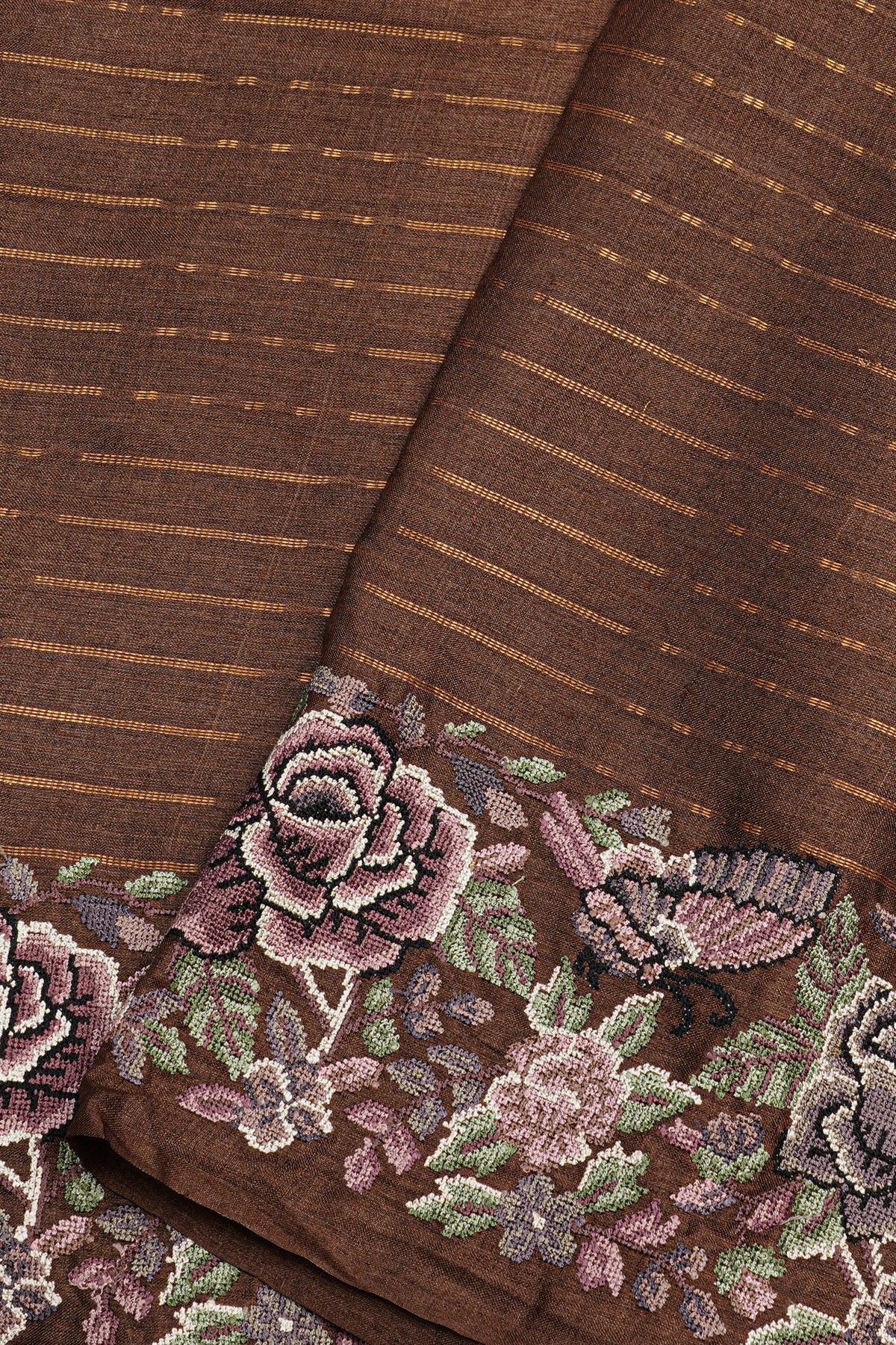 Designer Tussar Brown Saree