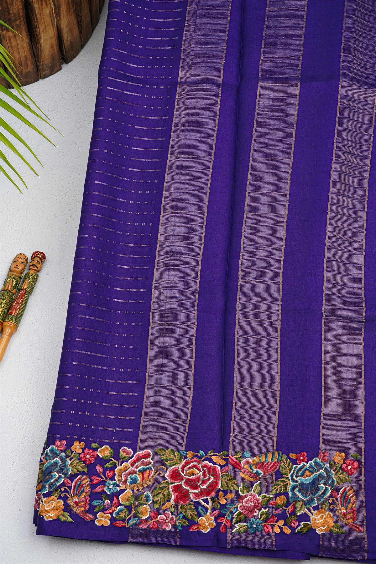 Designer Tussar Royal Blue Saree